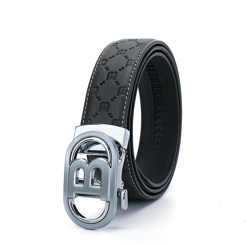Men'S Cowhide Belt Automatic Buckle Leather Belt Middle-Aged And Young Business