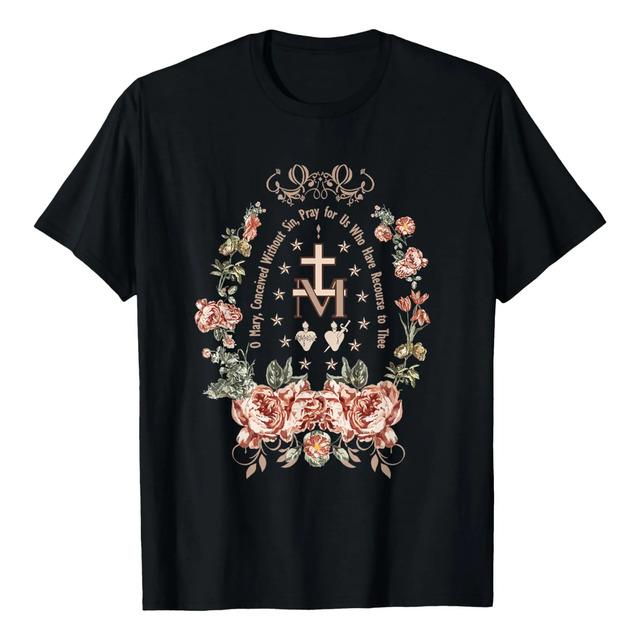Virgen Maria Catolica Mariana Cruz Floral Religiosa T- XL