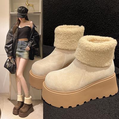Mango Head Muffin Ice Cotton Women 2025 New Small Height Increase Thick Bottom Turn Mouth Piled Thickened Cotton Shoes
