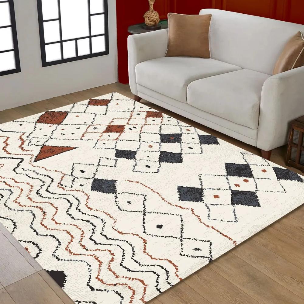 Moroccan Inspired Rug, Geometric Diamond Patterned, Non-Slip Living Room Rug, Kitchen Rug, Area Rug