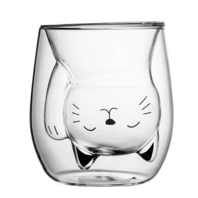 

Adorable Cat Glass Coffee Mug, Double-Walled Milk Cup for Breakfast, Coffee, Juice, Holiday Gifts, Reusable Oval Glass Drinkware 200ml