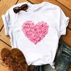 Summer Casual Top Female T-Shirts Romantic Heart Pattern Print Tshirt Harajuku Leisure O-Neck Plus Size Streetwear Lady Clothes