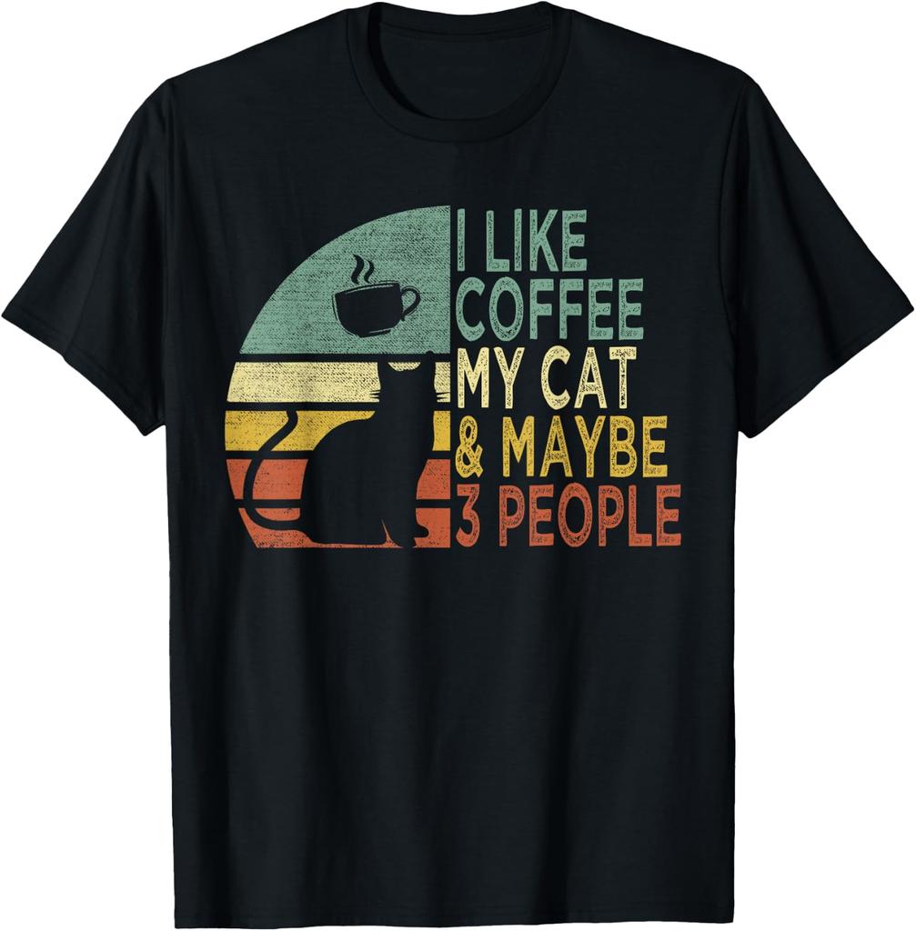 I Love Coffee Cats and Perhaps Even More 3Person Retro Style TShirt