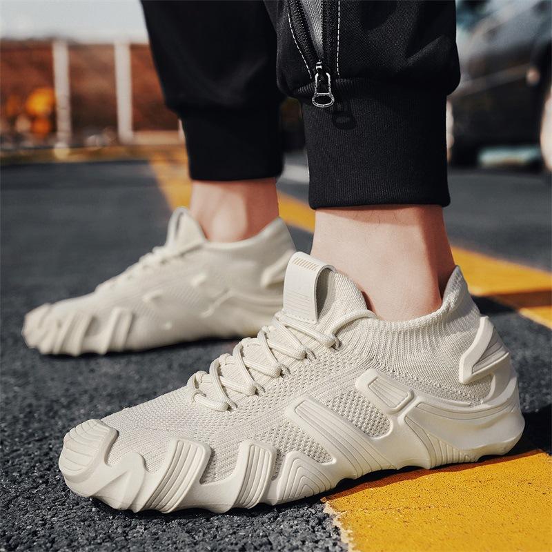 Men's New Four-season Wear Casual Trend Versatile Thick Sole Daily Comfortable Breathable Solid Color Fly-woven Sports Shoes