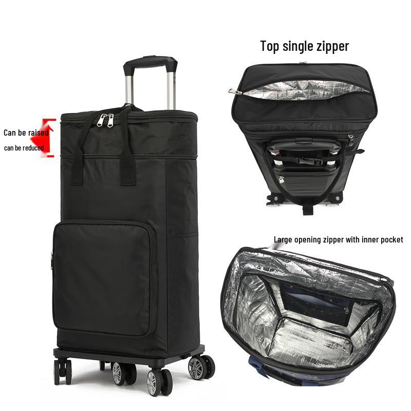Portable Small Trolley Cart with Universal Wheels and Insulated Shopping Bag