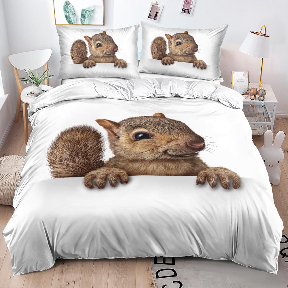 Comforter 3D Squirrel Funny Animal 2/3Pcs Bedding Set Black Unique Soft With Pillow Shames King Queen Size For Kids Teens Boys