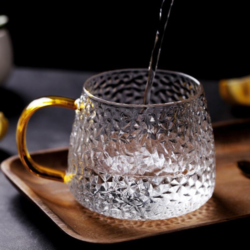 High Temperature Resistant Glass With A Cup Of Hammer Cup Home Tea Cup Coffee Cup Milk Cup Juice Cup Treatment Cup Yellow Tool Glass 420 Ml