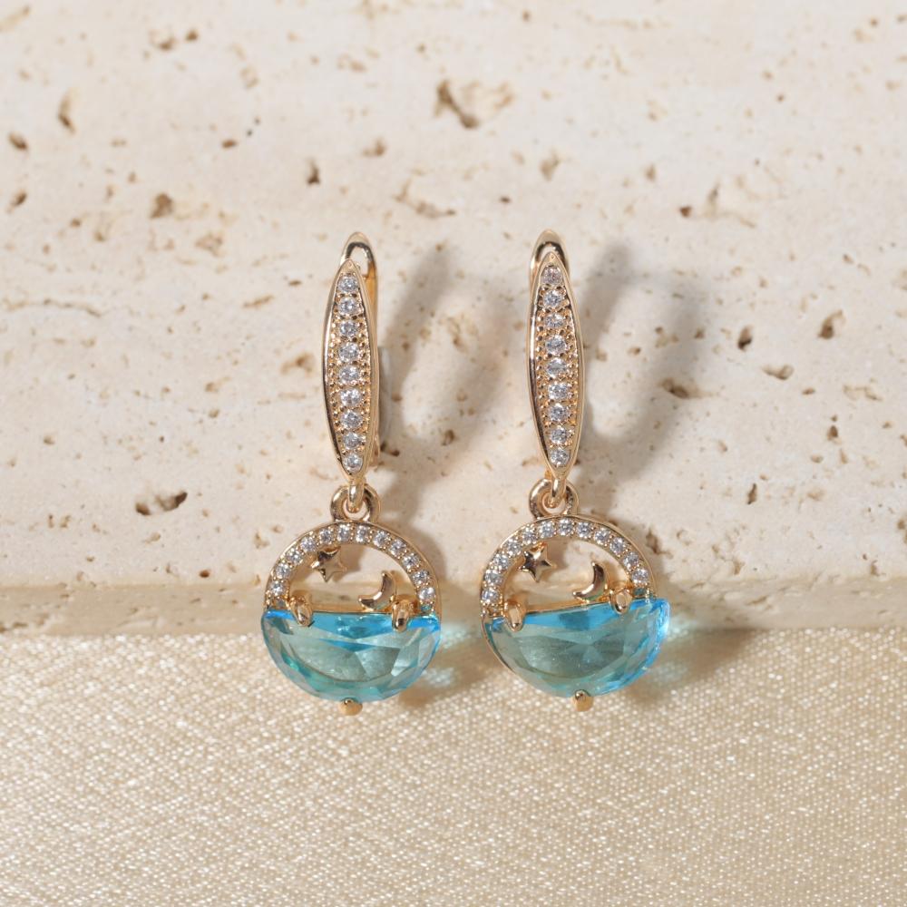 

1 Pair Simple Round Stars Moon Zirconia Dangle Earrings for Women Golden Earring Jewelry Party Accessories синий