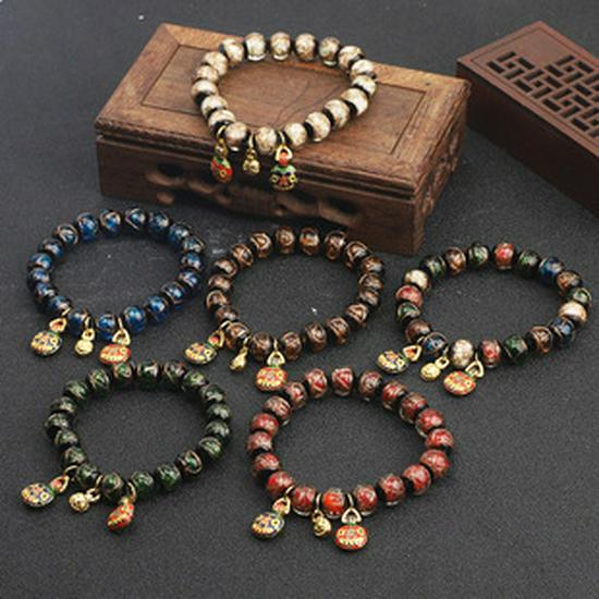 Incense Ash Glaze Bracelet: Classic Style with Gold Thread, Handcrafted Single Circle Jewelry