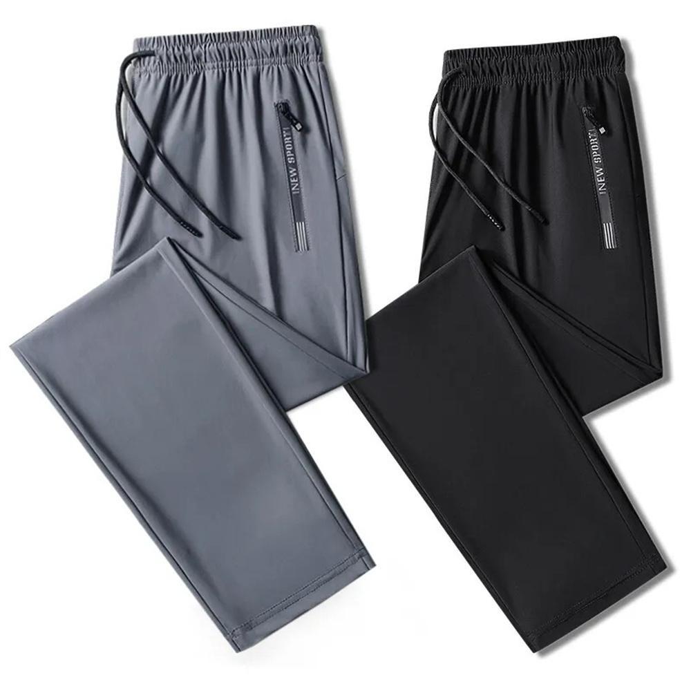 Men's Cool Skin-friendly Casual Pants Daily Jogging Speed Dry Sweatpants Summer Stretch Stylish Pants Black and Grey