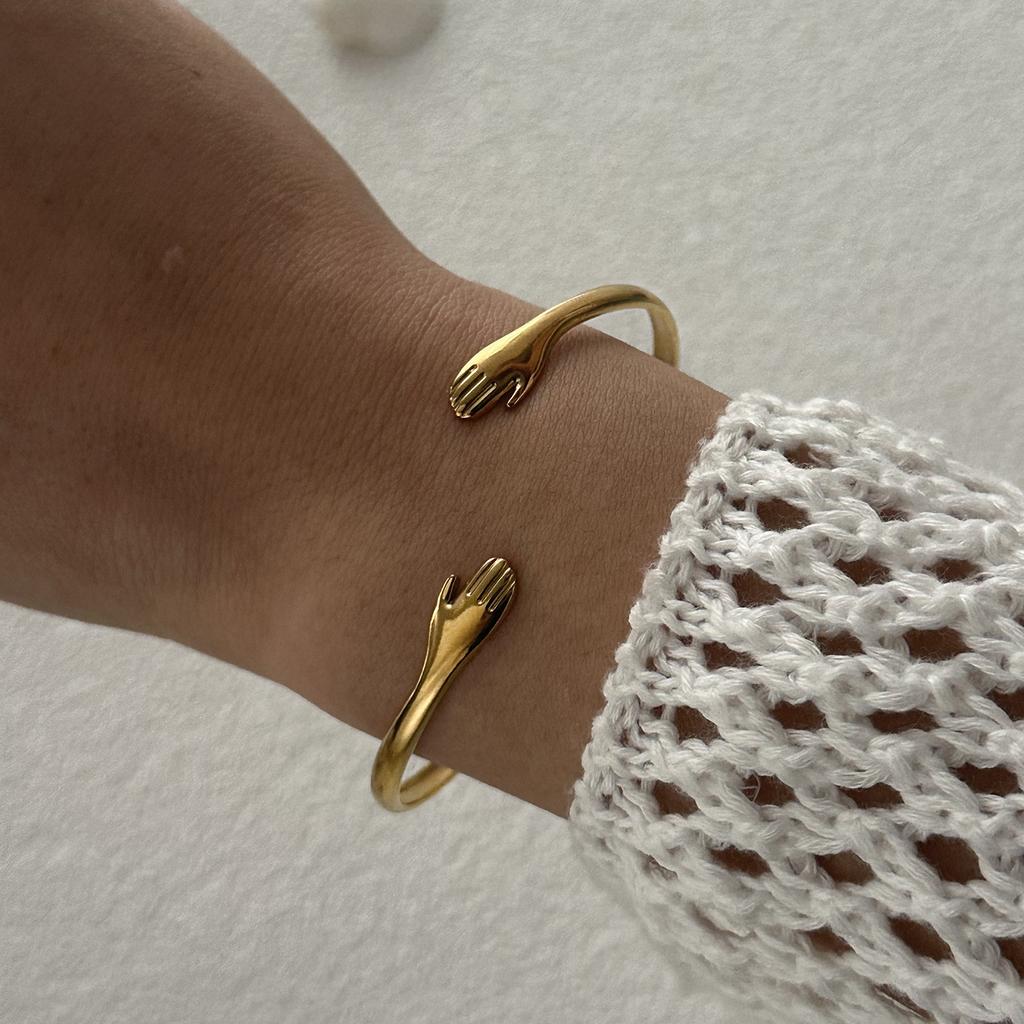 Stainless Steel Versatile Gold Irregular Hollow Wide Version Jewelry Women