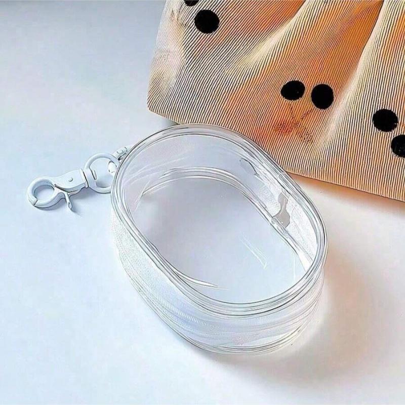 1pc Portable Mini Transparent Zipper Storage Bag, Compact Multifunctional Storage Bag, Headphone and Charger Case with Keychain