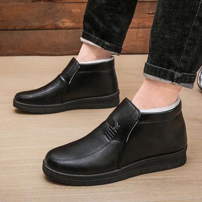 Cotton Shoes Men's Winter Warm Velvet Thickened High-top Snow Boots Men's Middle-aged and Elderly Non-slip Waterproof Dad Cotton Leather Shoes