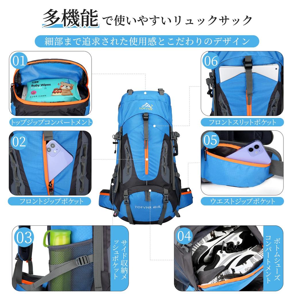 Kayiyasu 65L Large Capacity Backpack for and Emergency and Evacuation Hiking, Travel, Preparedness, Multifunctional, Lightweight, (Red)