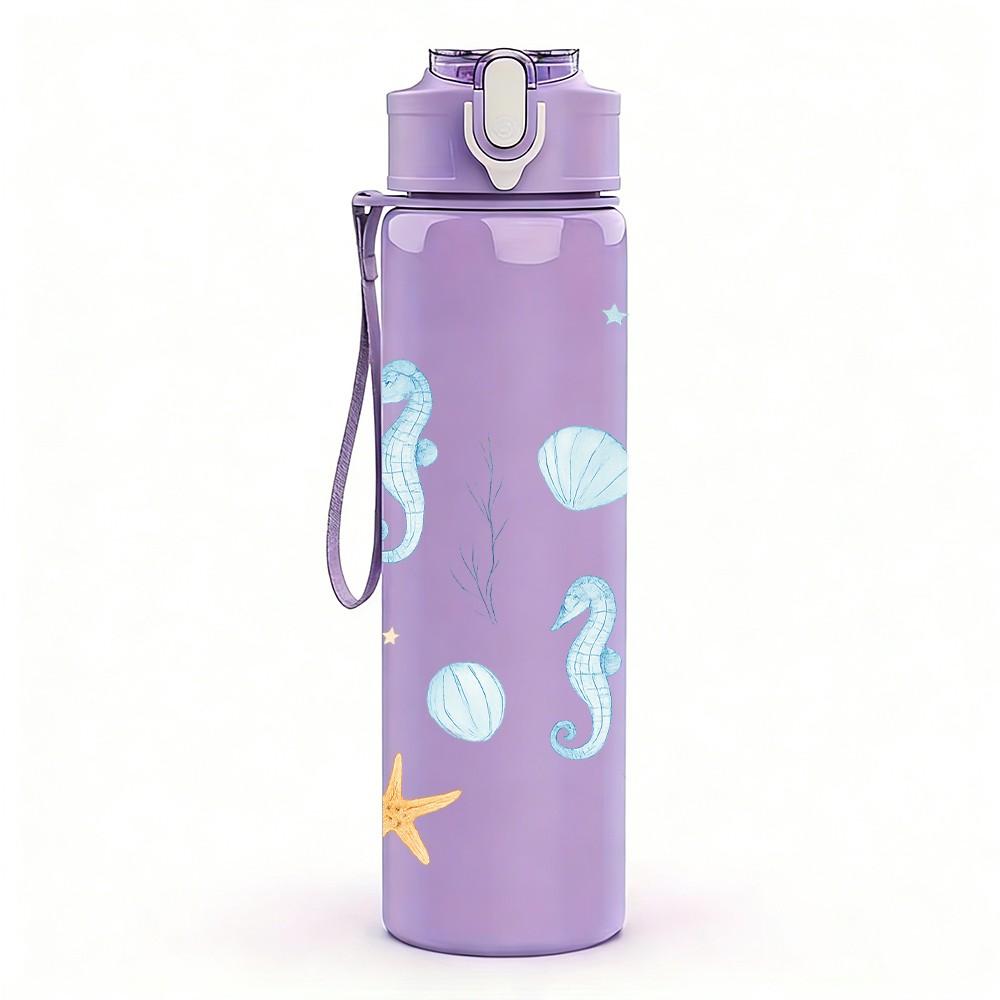 1PC Starfish Ocean Seamless Pattern 750ml Color Plastic Sports Water Bottle Leakproof Flip Straw Lid Suitable for Sports Office Home Use