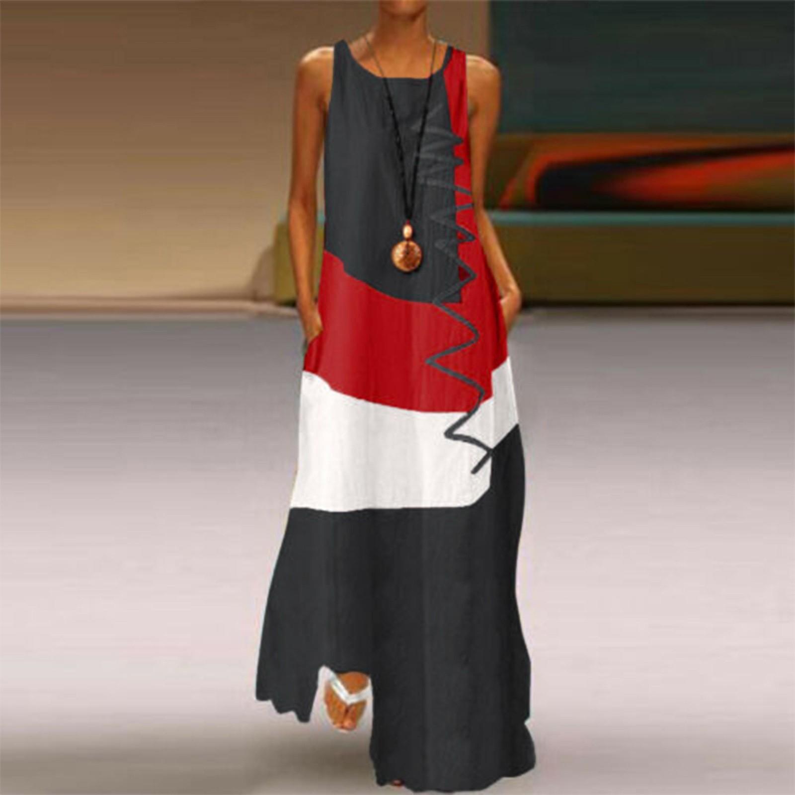 

Женское дизайнерское ретро-платье с круглым вырезом, длинное платье, модное карманное платье без рукавов XL темно-синий