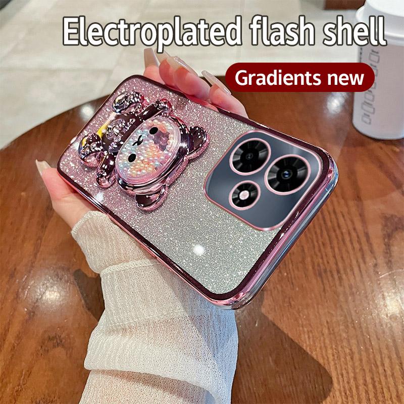 Candy Bear Stand Holder Glitter Phone Case Realme C67 C65 C63 C61 C55 C53 C51 C35 C33 C31 C30 C20 C21Y C25Y C11 C15 C17 4G Cover