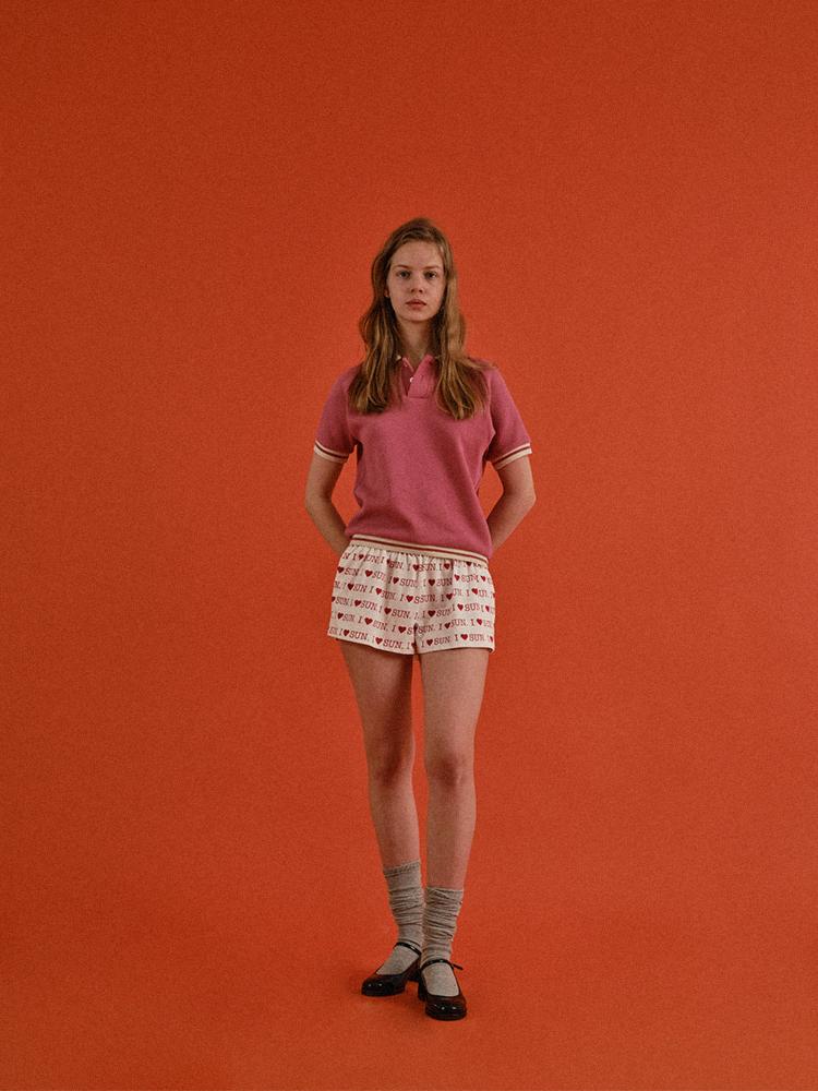 SUNDAY FRUIT MARKET W) Cherry Waffle Collar Tee Pink