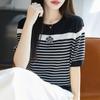 Women Knit T-shirt MODERN NEW SAGA Summer Knitted Shirt Short Sleeve Tees O-neck Patchwork Pullover Knit Tops