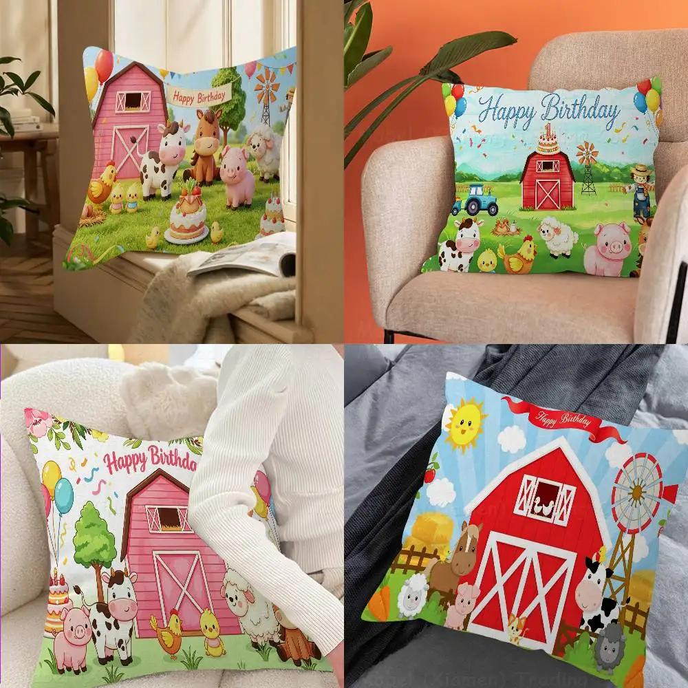 Cartoon Farm Animal Theme Cushion Cover Inches Farmhouse Decor Home Throw Pillow Covers for Couch Decorations
