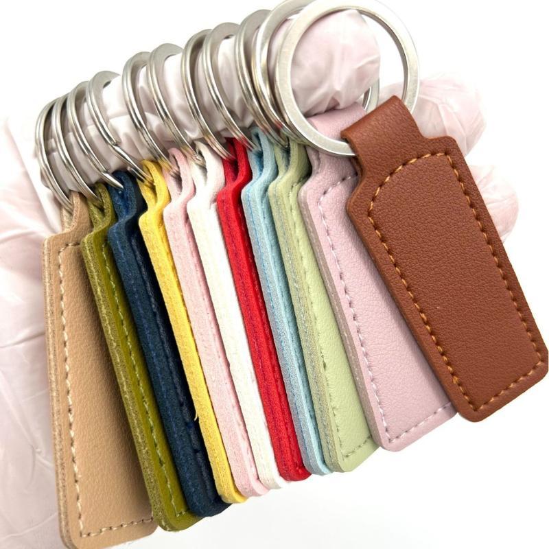 Simple PU Leather Keychain Soft Touch Solid Color Mini Key Holder Fashion Bag Pendant Decor for Daily Use