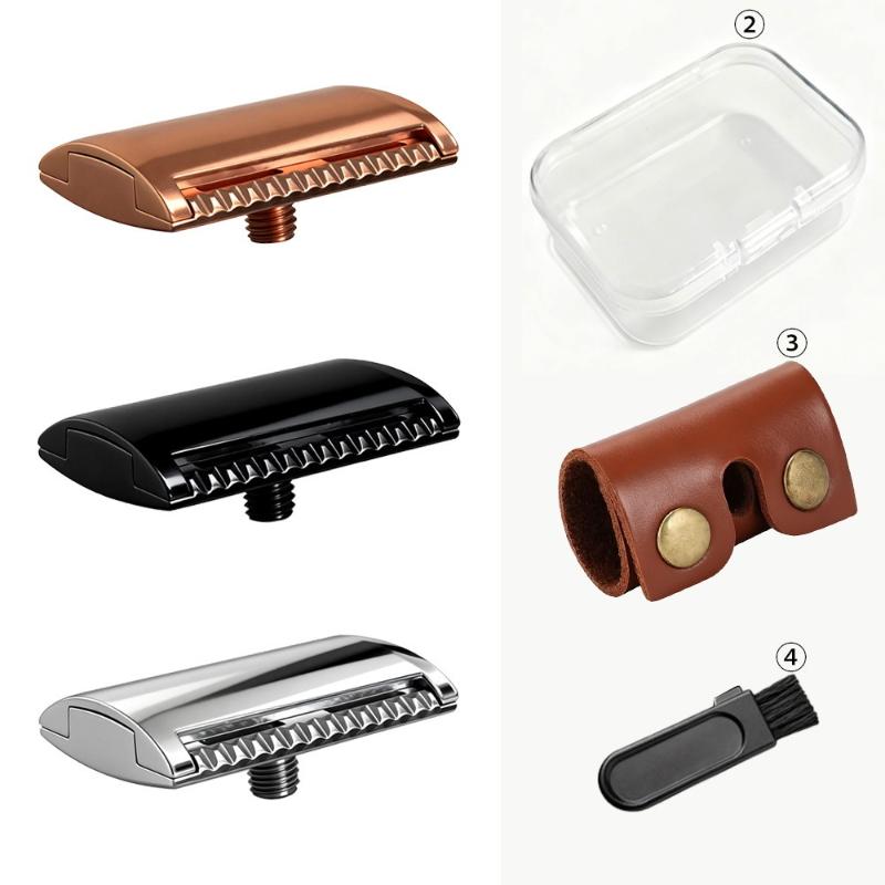 Men's Portable Manual Safety Razor Matte Black with Leather Case for Outdoor Camping Travel Shaving