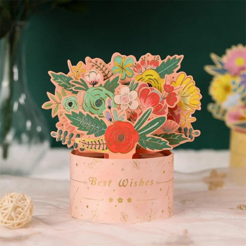 Creative 3D Pop-Up Bouquet Card G Craft Blahopřání Dárek ke Dni matek Valentýna Narozeniny Výročí Papír Holding