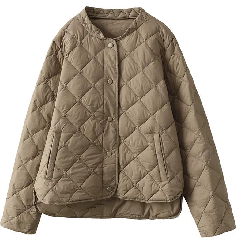 Women's Fall and Winter Diamond Lattice Thin Section Warm Clothing Jacket Stand-up Collar Short Casual Jacket