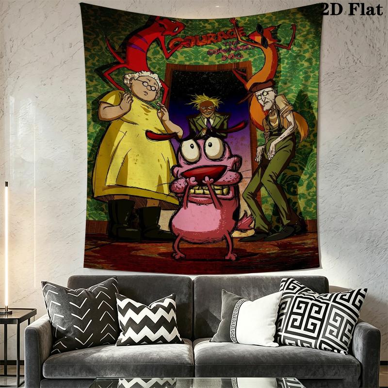 Courage the Cowardly Dog Wall Tapestry Aesthetic Wall Hanging Printed Fabric Blanket Decorative Tapestries for Bedroom Living Room Home Decor