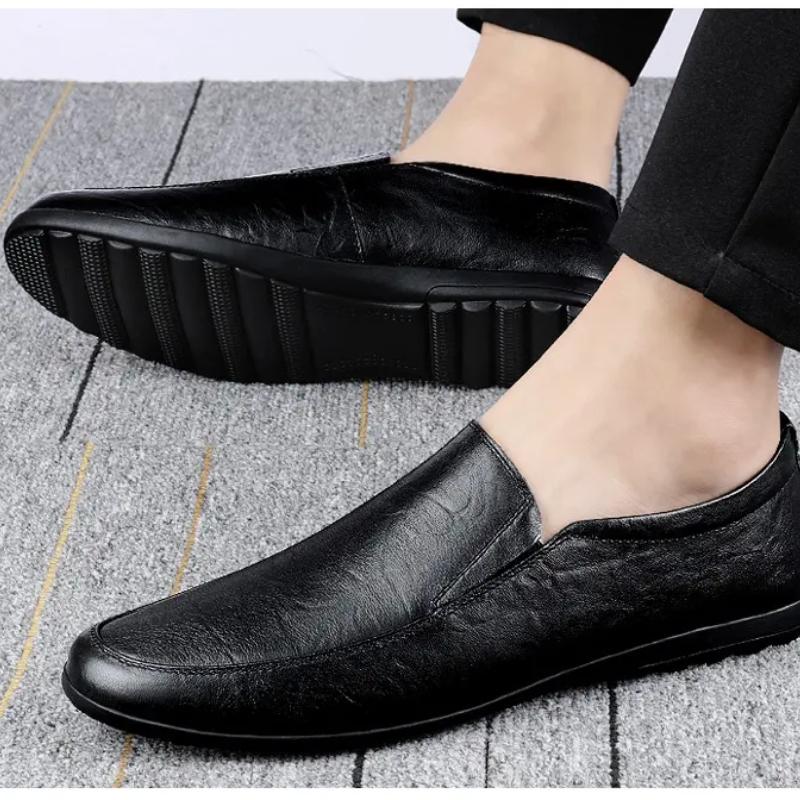 Men's Leather Casual Shoes Breathable Slip On Lazy Driving Shoes High-end Office Fashion Shoes