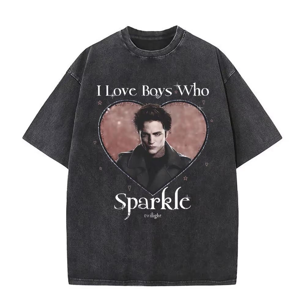 Vintage Movie Twilight I Love Boys Who Sparkle Robert Pattinson T Shirt Edward Cullen Tshirt Unisex Women Tshirt M