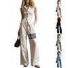 Women's Sleeveless Buckle Tight Waist Shirt Straight Wide Leg Pants Fashion Casual Suit