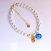 Elegant Blue Chalcedony & Imitation Pearl Adjustable Bracelet