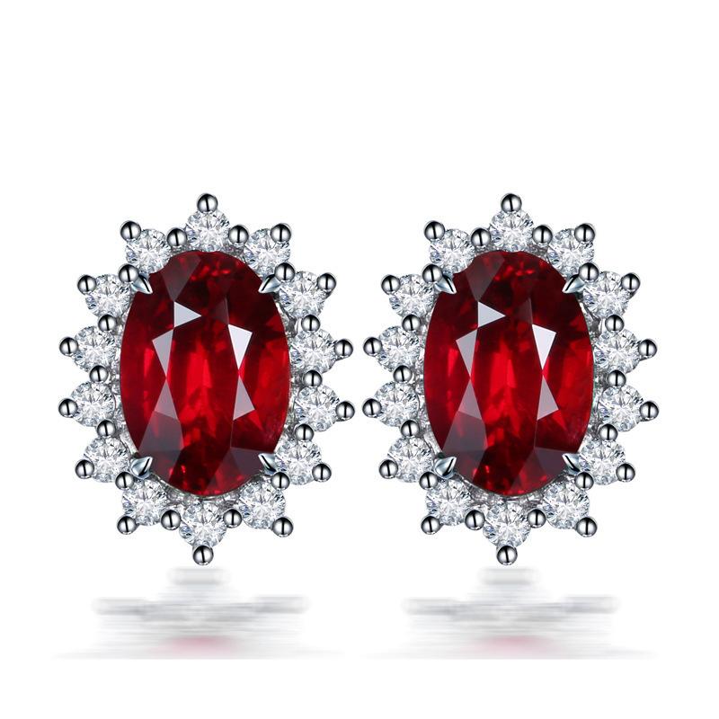 Sri Lanka Royal Synthetic Sapphire Earrings Women's Diamond Amethyst Colored Gemstone Princess Diana Flower Stud Earrings