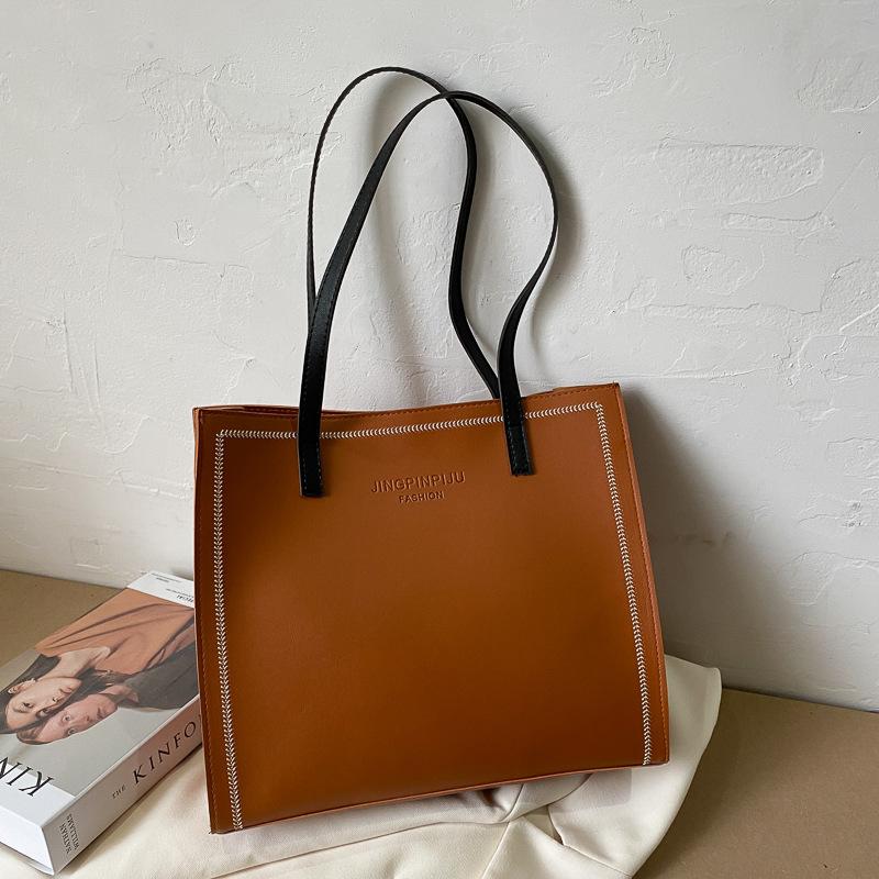 Women Solid Color Magnetic Buckle Square Tote Bag Leisure Large Capacity Handbag PU Shoulder Bags