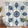 1 Blue Peacock Feather Mandala Shower Curtain - Symmetrical Design On Beige Background, Polyester Fabric, Machine Washable