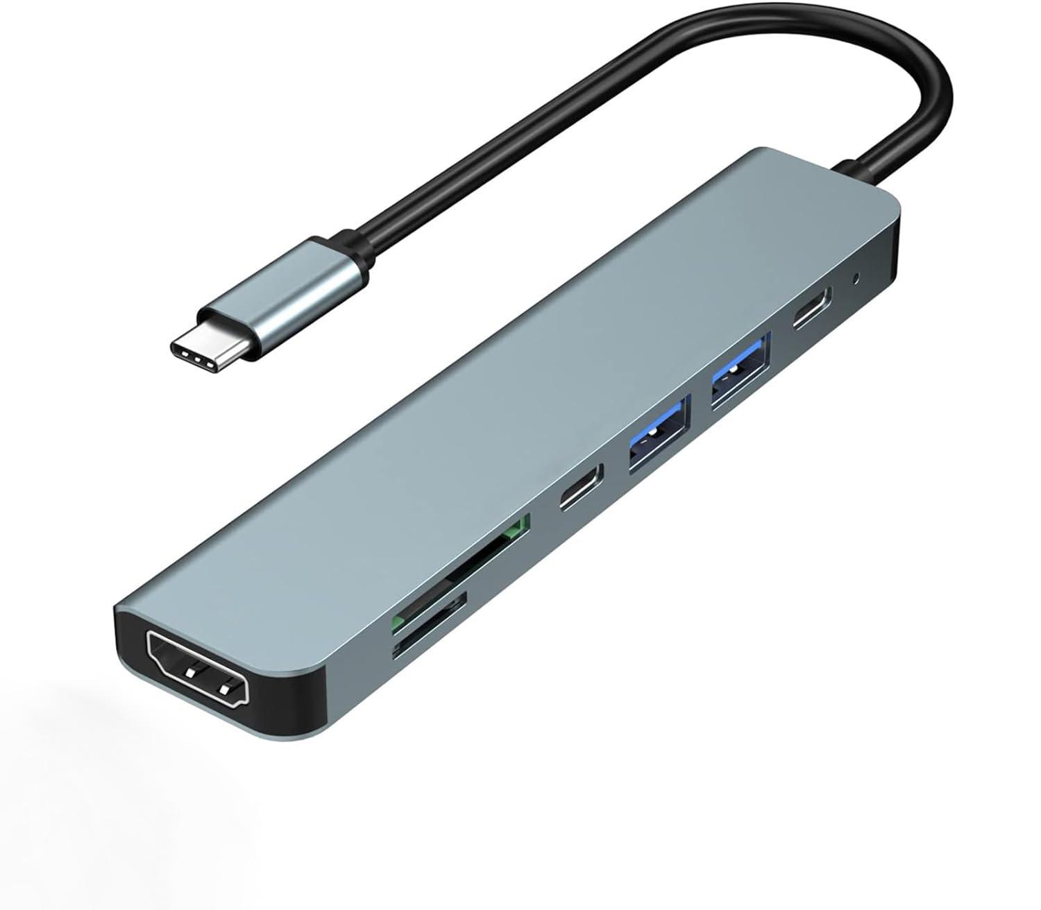 Ультра 4K HDMI Многопортовый USB-C Хаб: Док-станция расширения 7-в-1 Type-C на HDMI с USB 3.0 сплиттером.