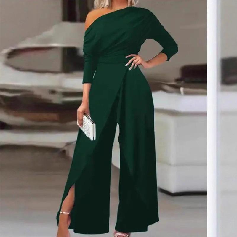 New Spring Women's Clothing, European and American Jumpsuits, Commuting High Waist Solid Color Wide Leg Jumpsuit