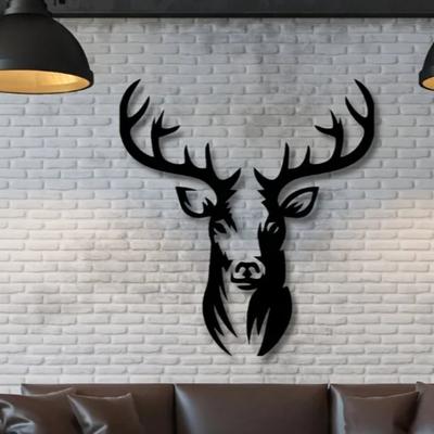 Rustic Deer Head Wall Sculpture: Charming Farmhouse 2D Metal Art for Home.Farmhouse Metal Art for Modern Homes.