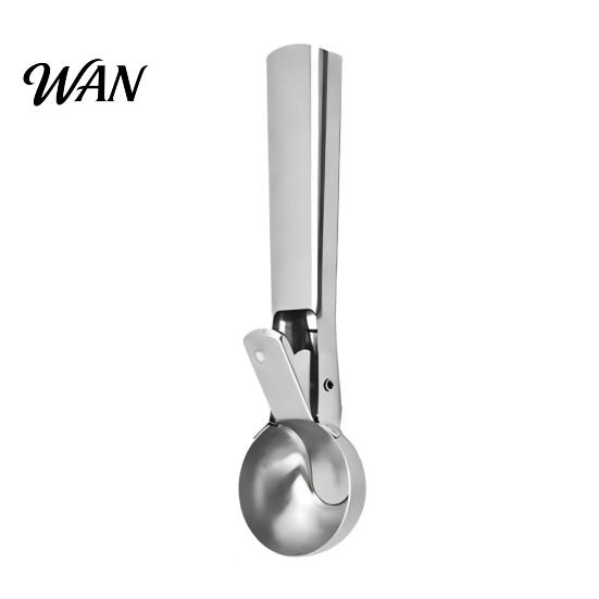 Plating Utensil Ice Cream Fruit Scoop, Stainless Steel Scooper with Trigger Non-Slip Handle, Dessert Spoon Heavy Duty Metal Scoop for Balls