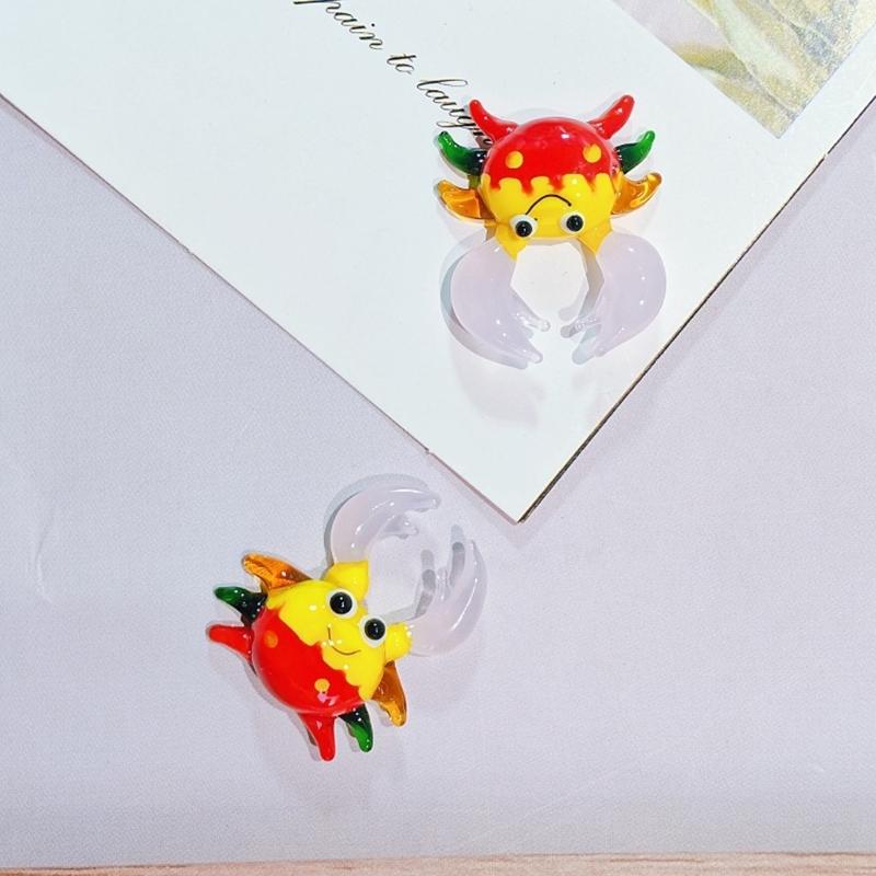 Blown Glass Crabs Ornament Coastal Decors Multicolored Miniature Animal Figurine Collectible Desk Car Decoration Gift