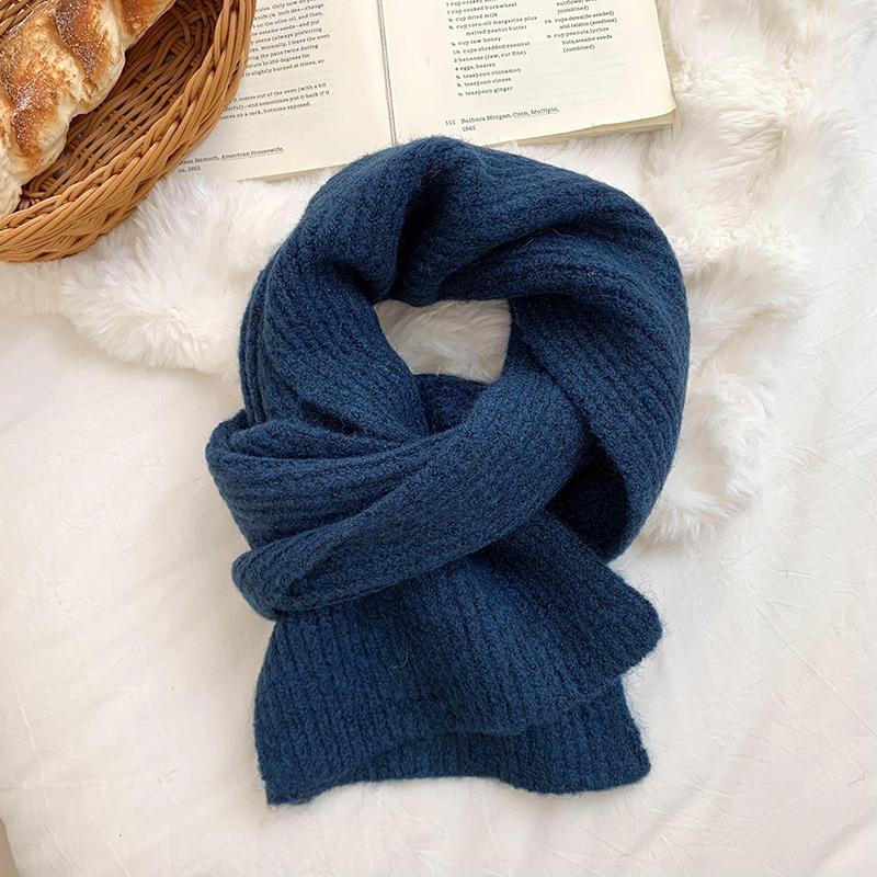 Scarf women's autumn and winter new solid color soft waxy versatile simple wool knitted scarf scarf