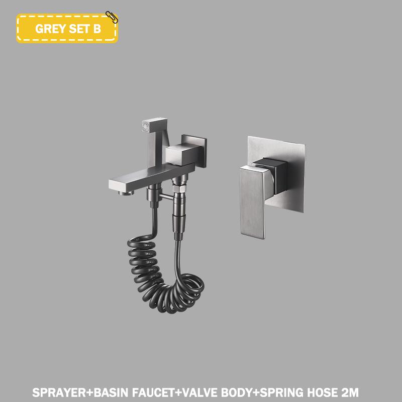 Waschbeckenarmatur aus gebürstetem Gold, Waschbeckenarmatur, Wandmontage, Einhebelmischer aus Messing für heiße und kalte Badewannen mit Handbrause