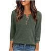 Women's Fashion Casual Button-Up V-Neck Knit Loose-Fit Three-Quarter Sleeve Top