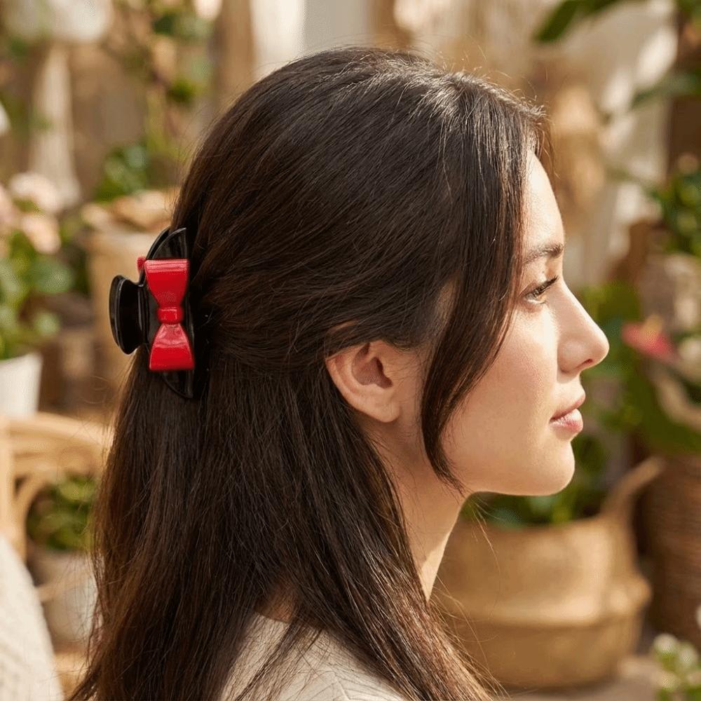 Korean Style Bow Hair Claw Headdress Acetate Shark Clip Sweet Bowknot Claw Clip Daily
