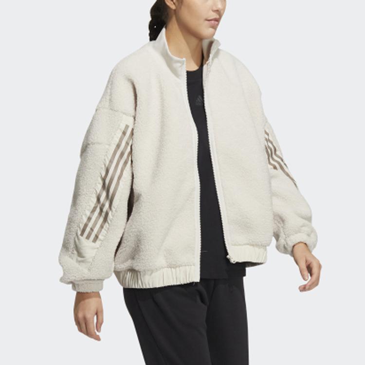 adidas Solid Color Zip Stripe Casual Jacket Women Outerwear Alum-Earth-Brown HM7456