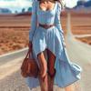 Women's Fashion Solid-color Retro Casual Long-sleeved Dress (without Belt)