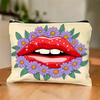 A Red Lips and Floral Makeup Bag- Multifunctional Zipper Pouch, Jewelry Storage Bag, Perfect Travel Zipper Small Storage Bag.