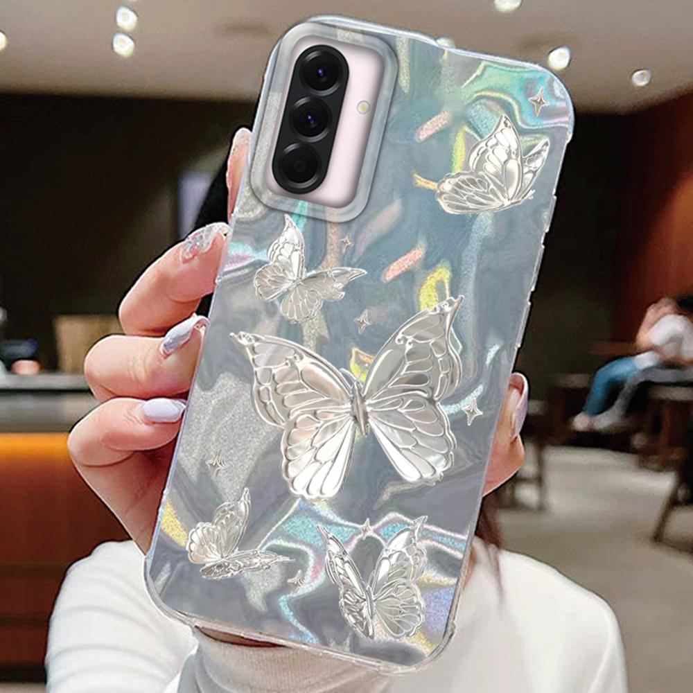 

Фиолетовая бабочка красочный градиент для Samsung Galaxy A56 A36 A26 A16 A55 A35 A25 A15 S24 S25 чехол для телефона крышка силиконовый бампер Samsung A34 5G белый