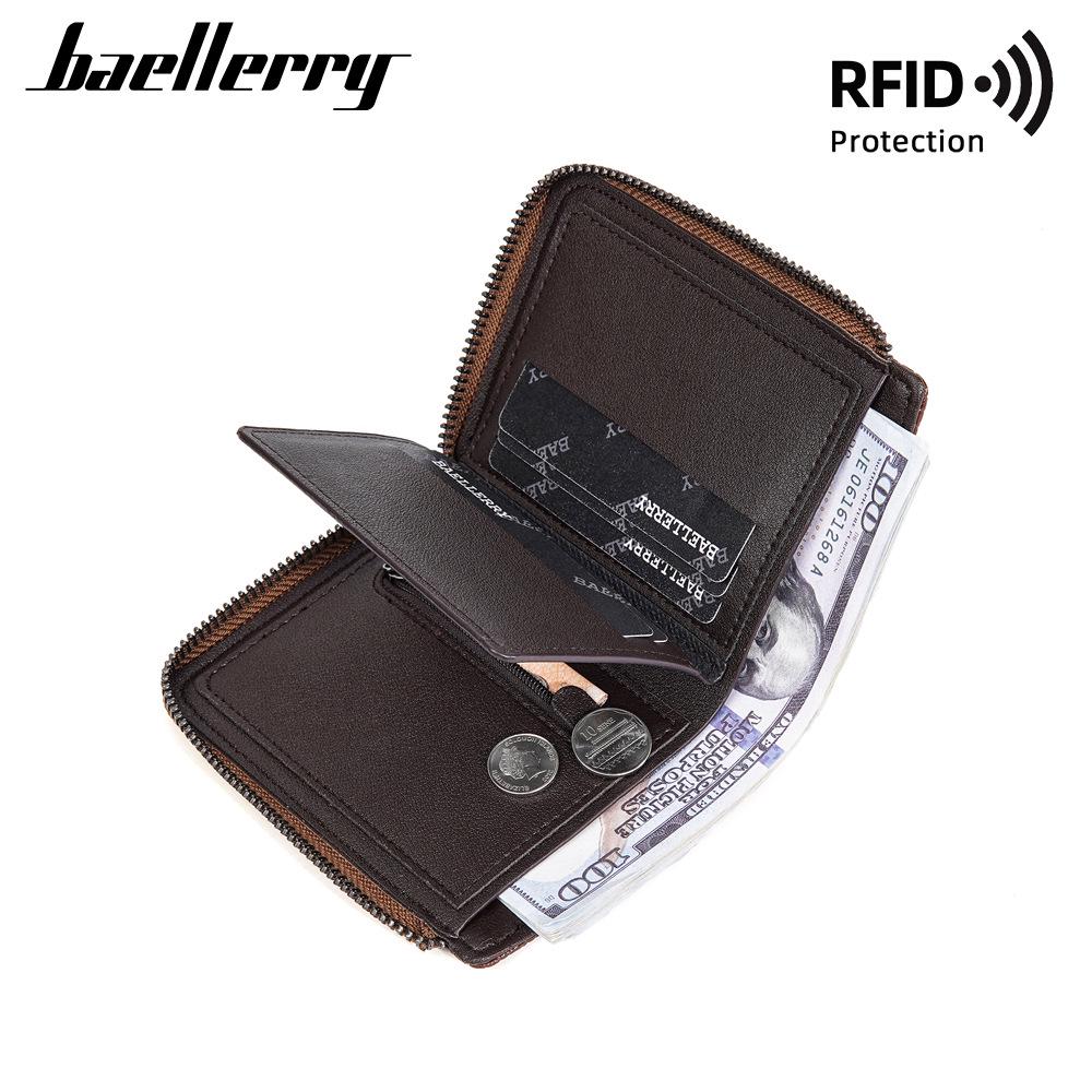 Baellerry Men's Short Zipper Wallet - Anti-Theft, Anti-Demagnetization, Credit Card & Money Clip